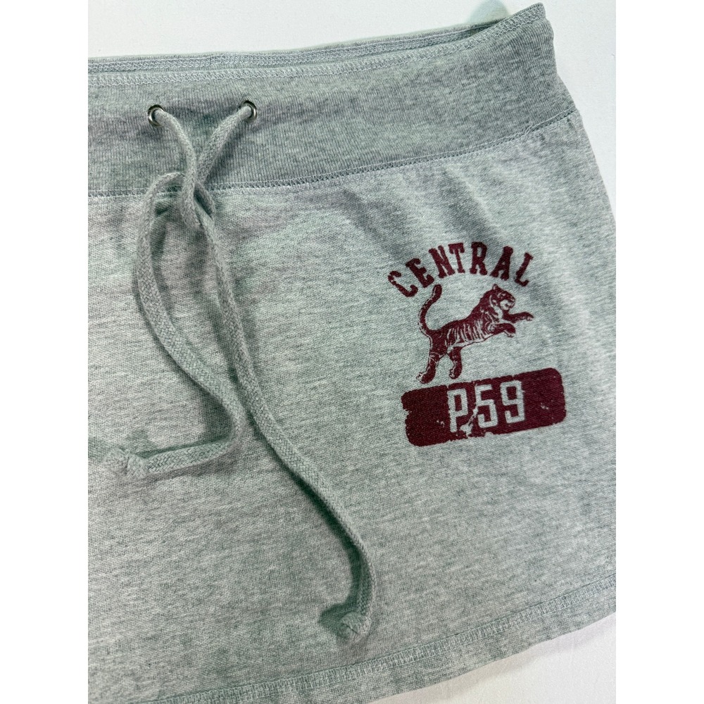 Vtg Y2K Central Tiger Graphic Mini Skirt Womens Small Gray Drawstring Sporty - Picture 3 of 6